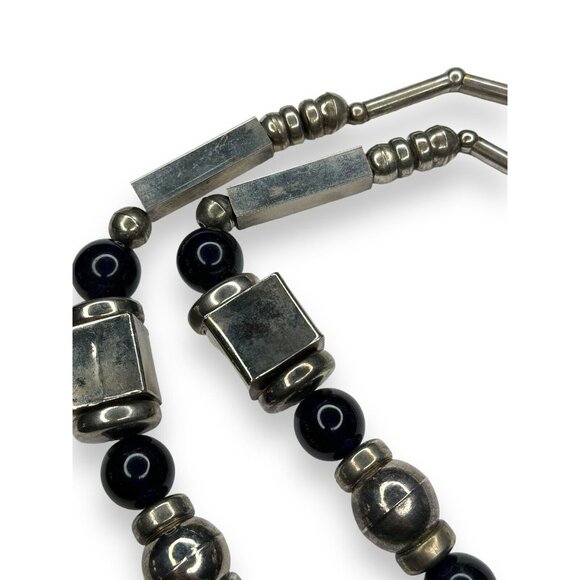 Vintage Tribal Silver Tone Statement Necklace Elephant Pendant Blue Beads 28in - Picture 10 of 12